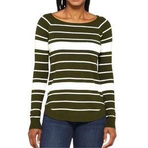 Pink Clover Stitch Fix Valencia Striped Sweater Olive Green Ivory Size M NWT